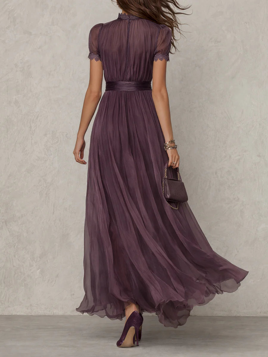 Long Dress with Keyhole Neckline and Lace for Women