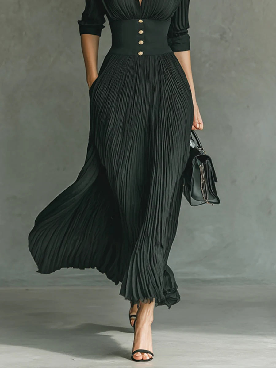 Elegant Dress with Pleated Waist for Women