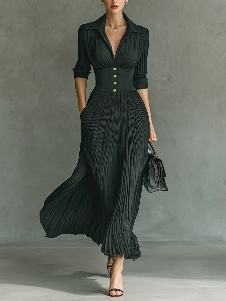 Elegant Dress with Pleated Waist for Women