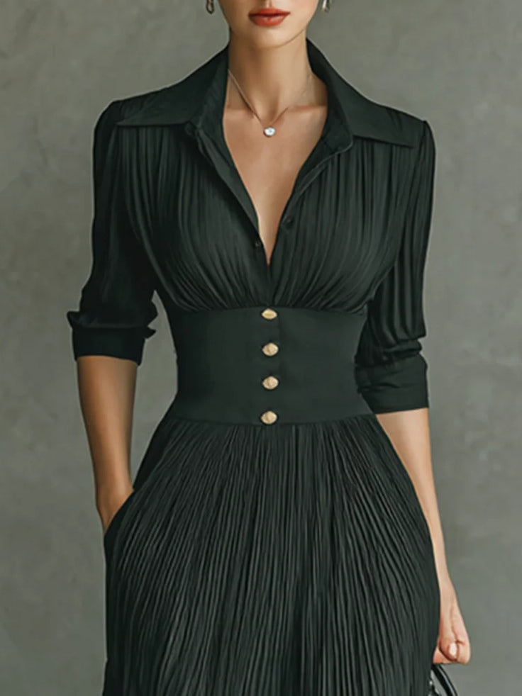 Elegant Dress with Pleated Waist for Women