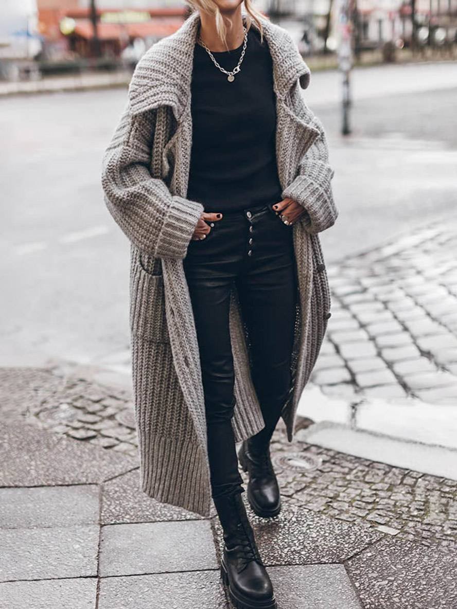 Chunky Knit Oversized Duster Cardigan with Open Front for Women