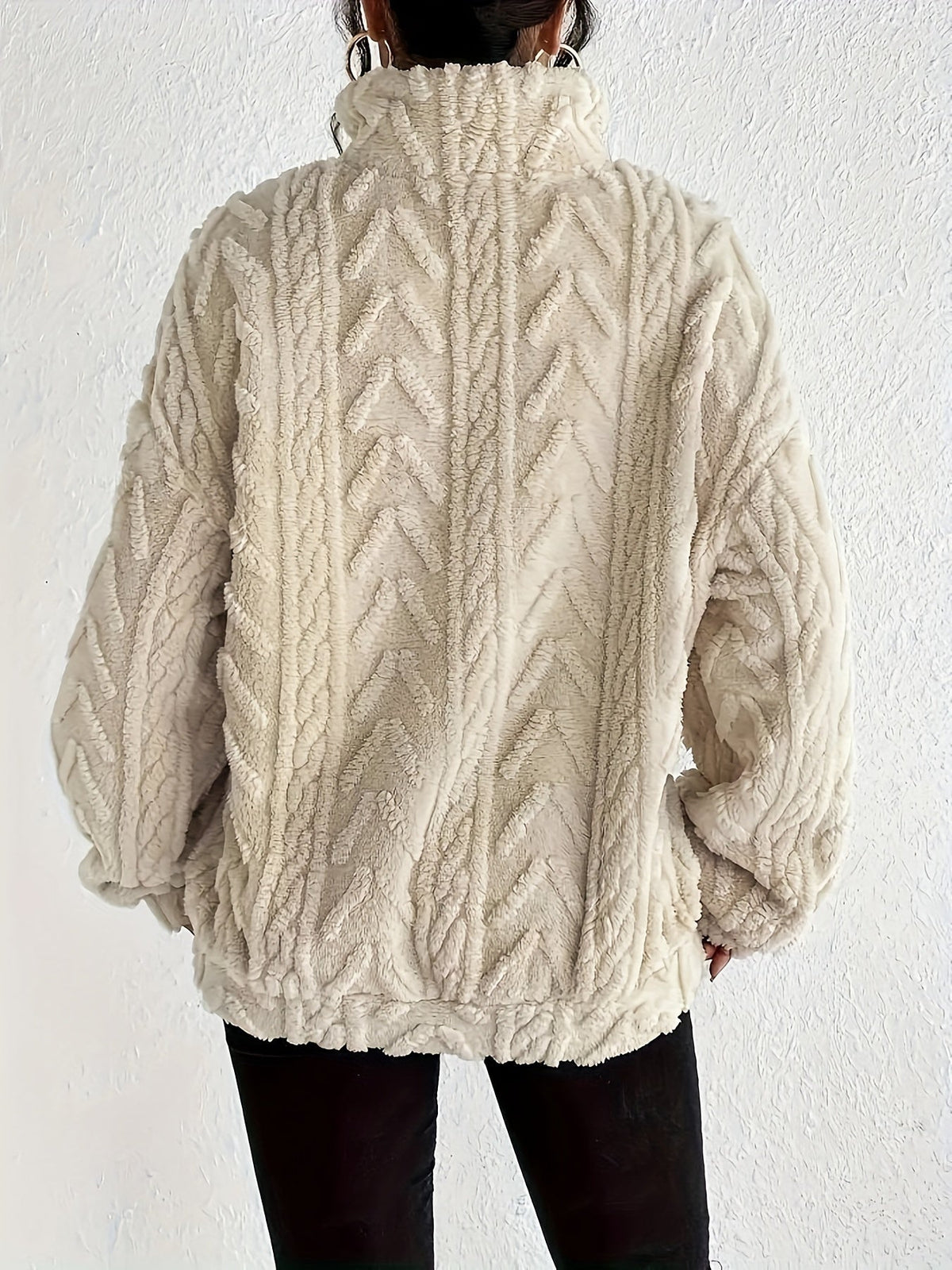 Oversized Quarter Zip Fleece Sweater with Mock Neck for Women
