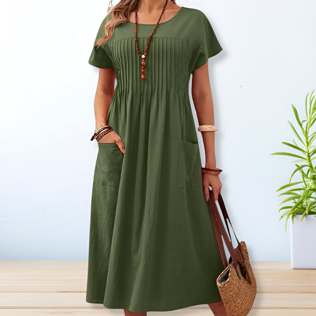 Cotton and Linen Dress with Pockets for Women