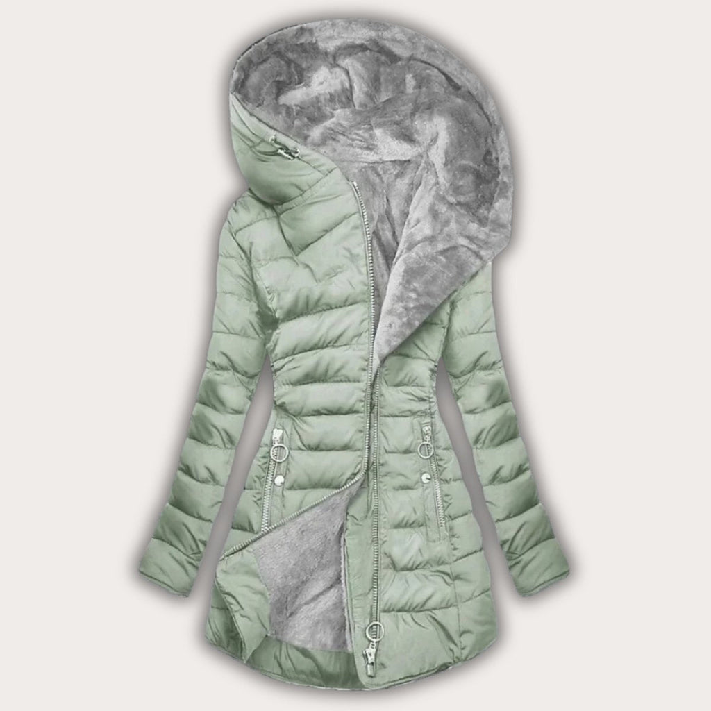 Long Puffer Coat with Faux Fur Lined Hood for Women