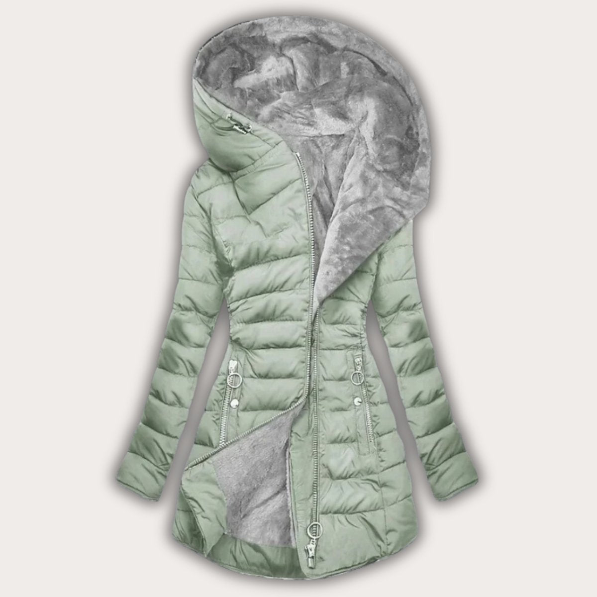 Long Puffer Coat with Faux Fur Lined Hood for Women
