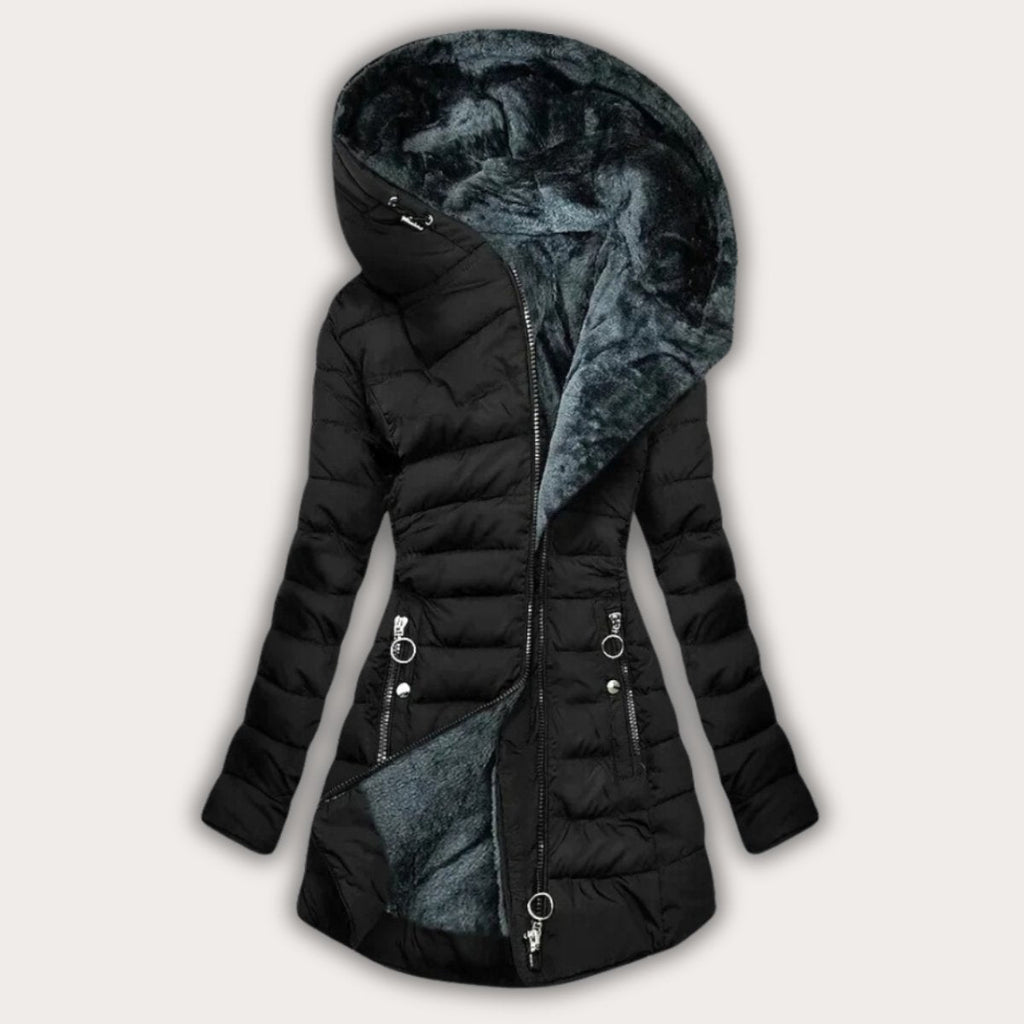 Long Puffer Coat with Faux Fur Lined Hood for Women