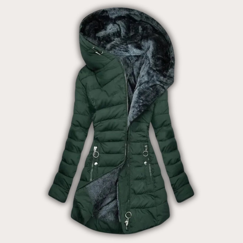 Long Puffer Coat with Faux Fur Lined Hood for Women