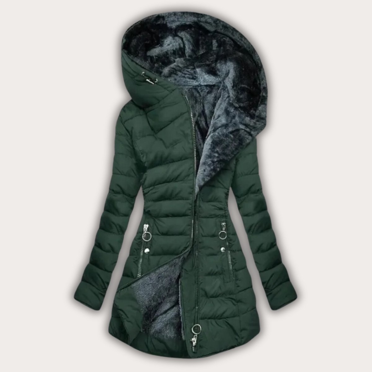 Long Puffer Coat with Faux Fur Lined Hood for Women