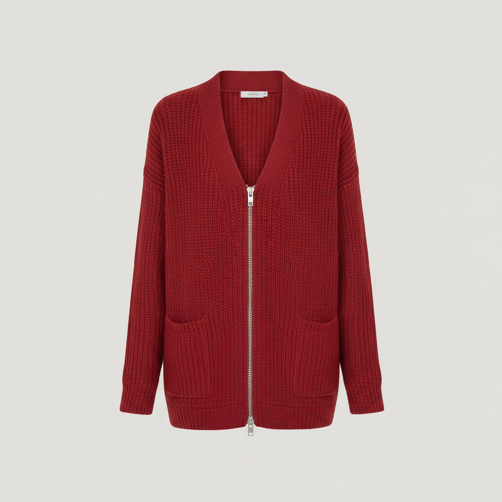 Long Zip Up Ribbed Knit Cardigan Sweater with Pockets for Women
