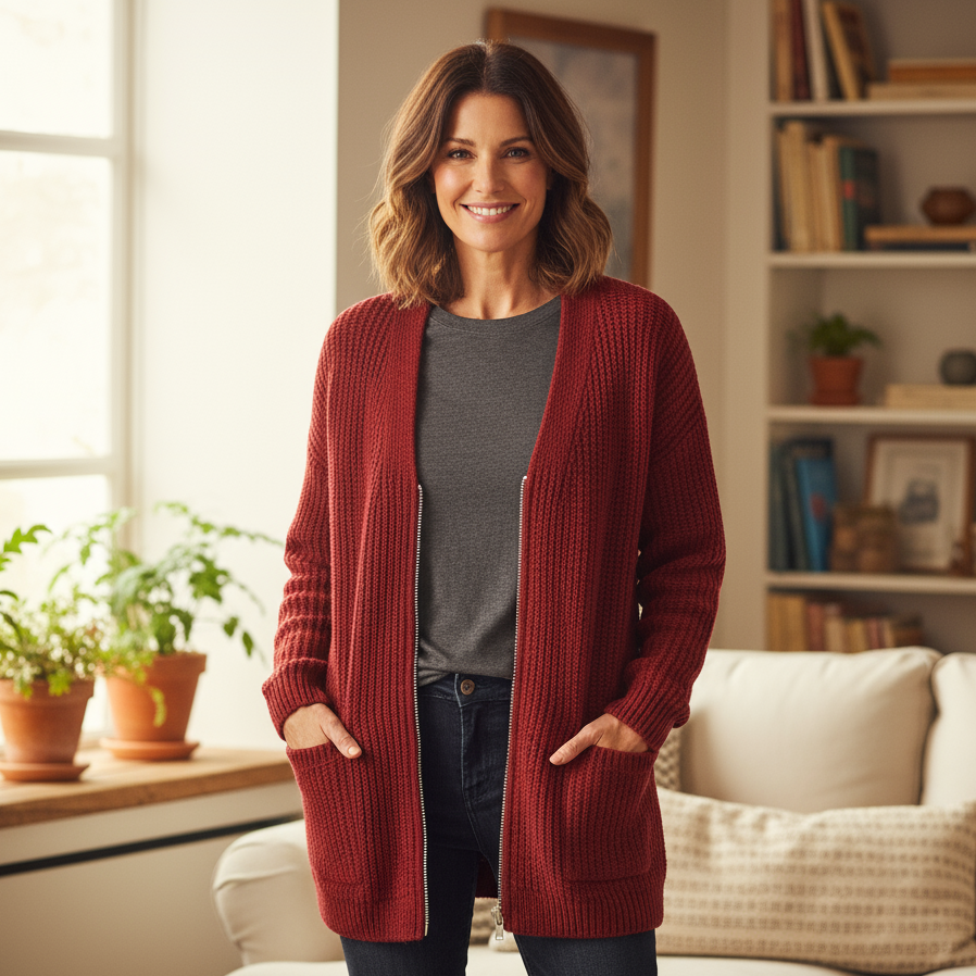 Long Zip Up Ribbed Knit Cardigan Sweater with Pockets for Women
