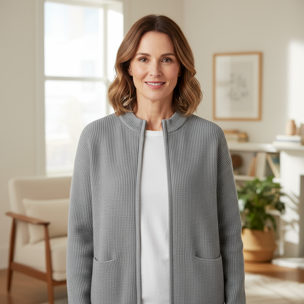 Long Zip Up Ribbed Knit Cardigan Sweater with Pockets for Women