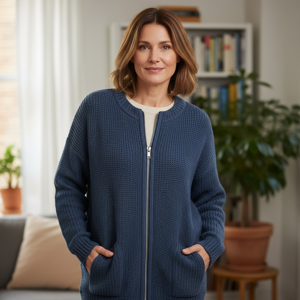 Long Zip Up Ribbed Knit Cardigan Sweater with Pockets for Women