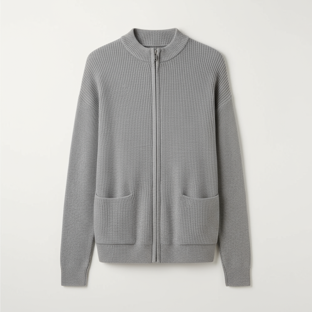 Long Zip Up Ribbed Knit Cardigan Sweater with Pockets for Women