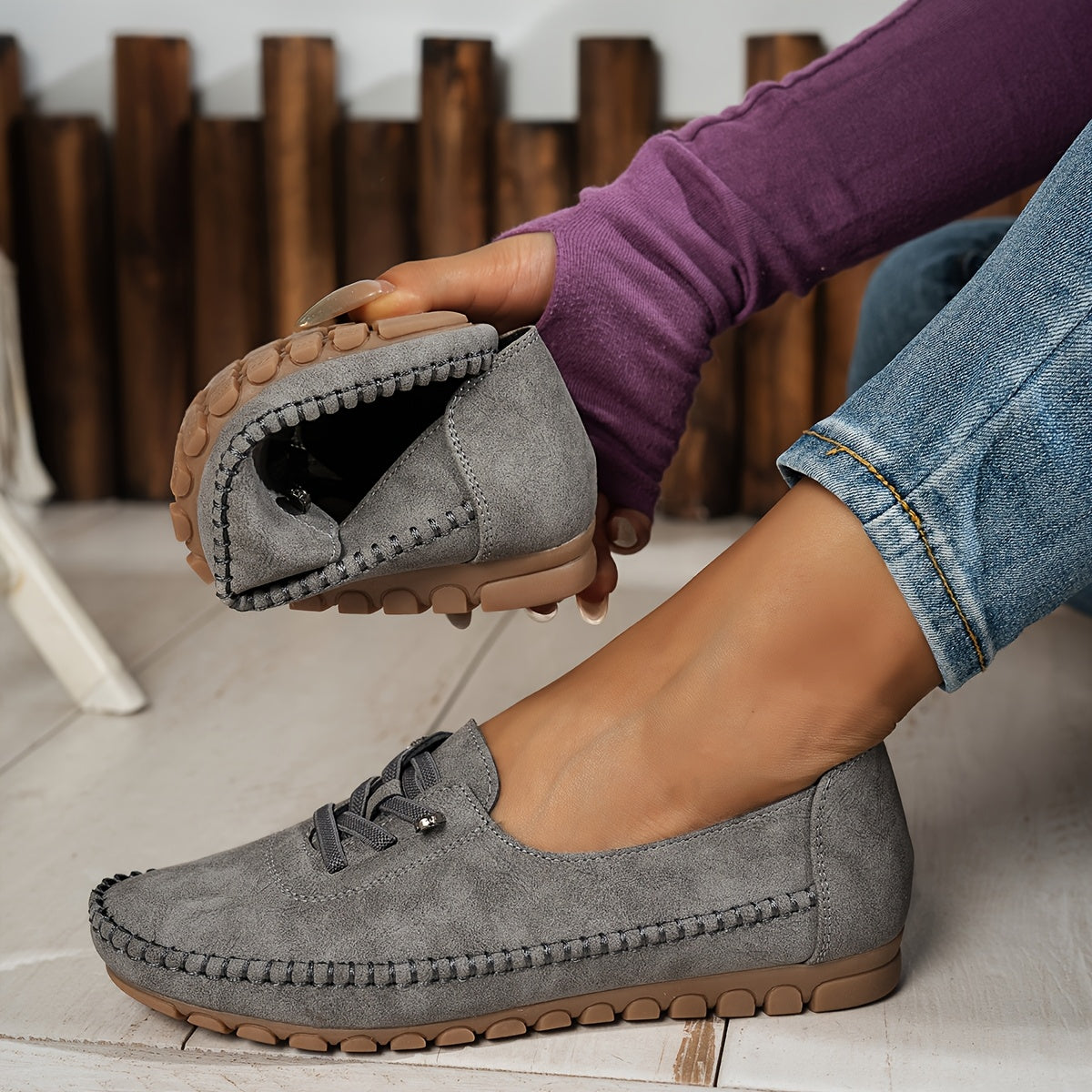 Round Toe and Low Heel Loafers for Women