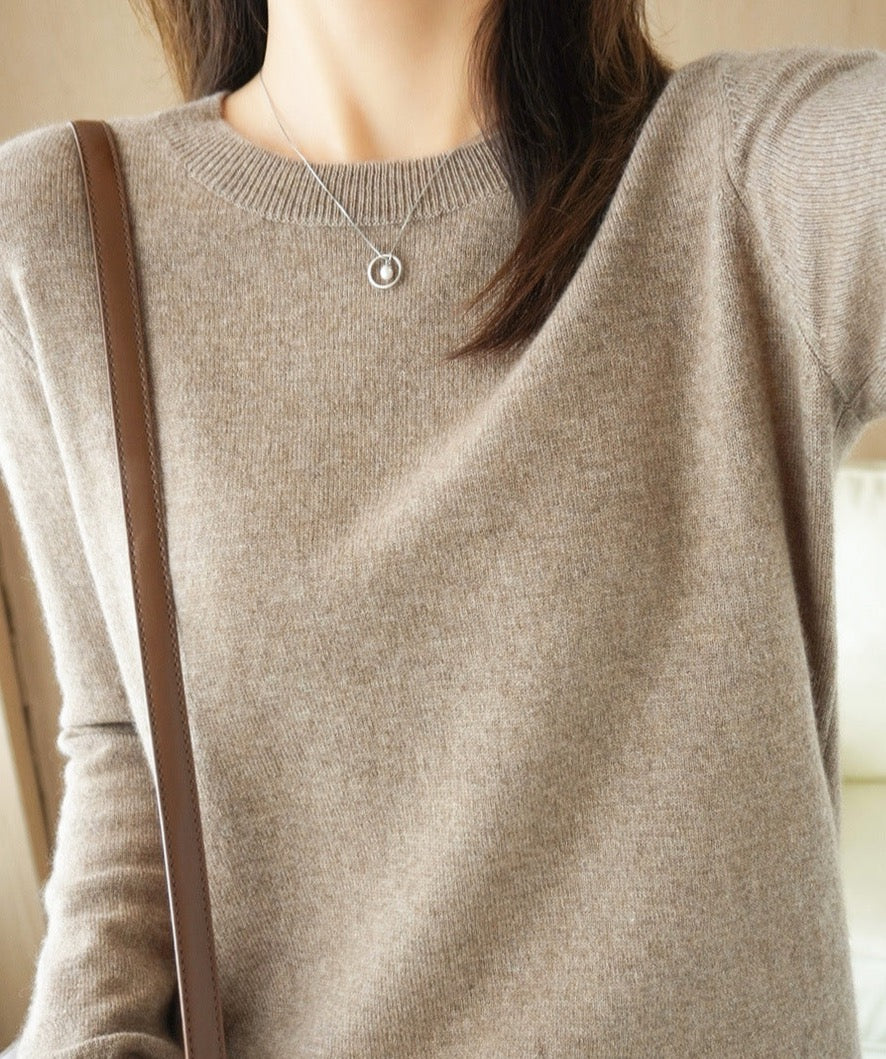 Long Sleeve Crew Neck Knit Pullover Sweater for Women