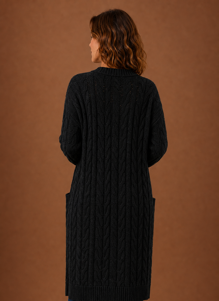 Long Chunky Cable Knit Cardigan with Pockets for Women