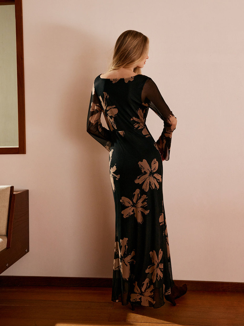 Floral Dress with Draped Neckline for Women