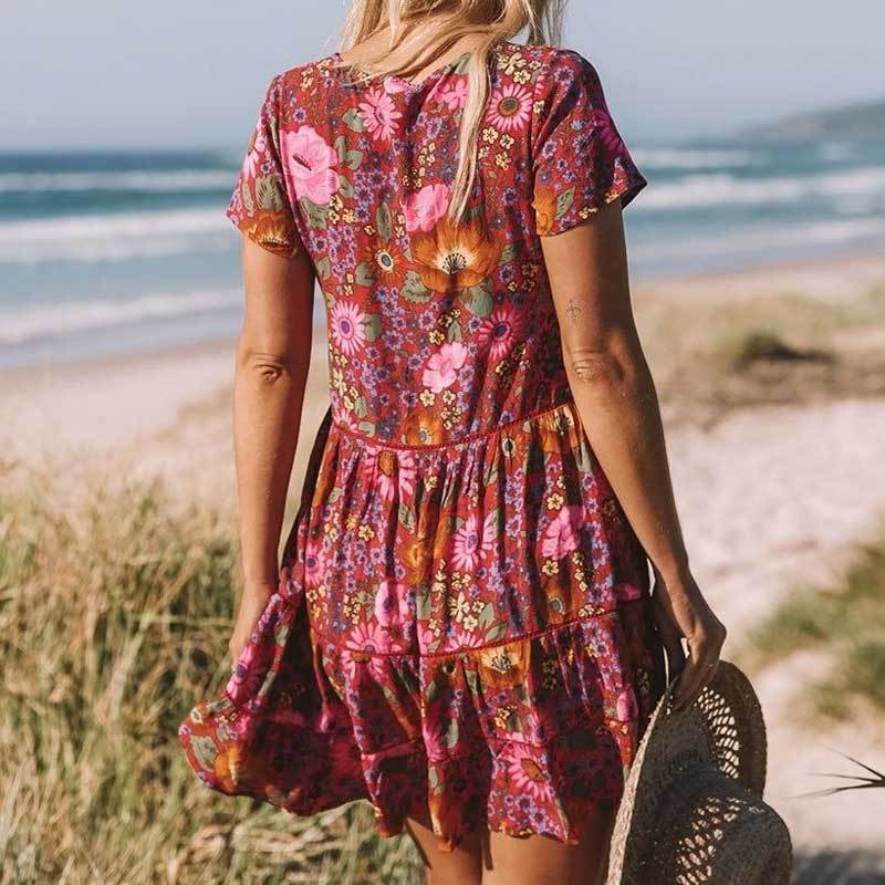 Boho Floral Print Mini Dress for Women