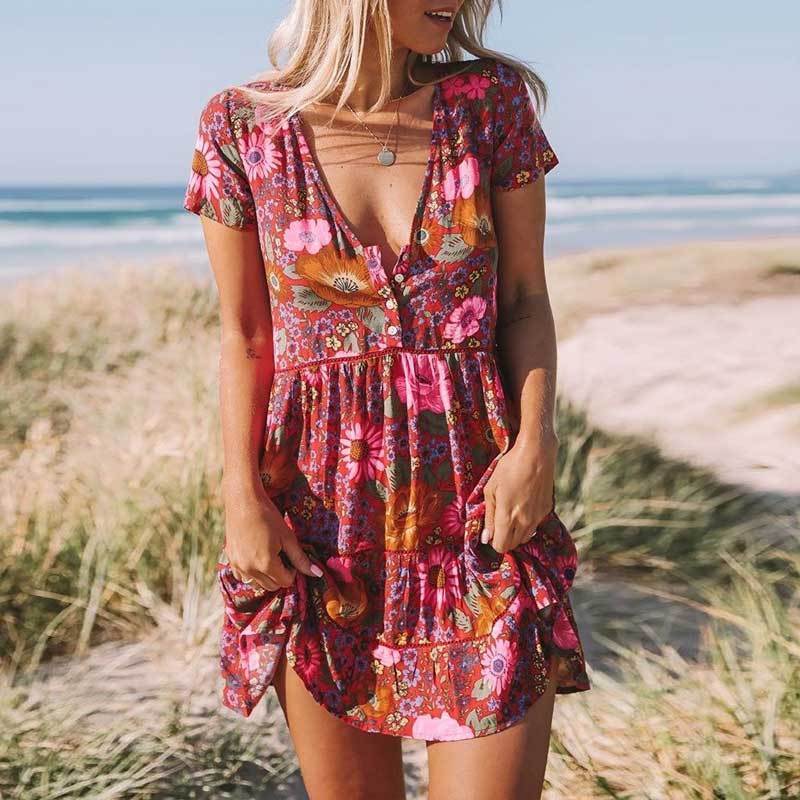 Boho Floral Print Mini Dress for Women