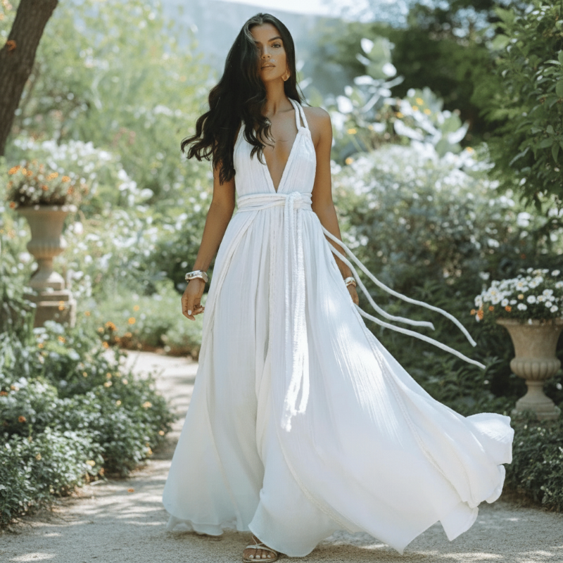 Maxi Dress with V-Neck for Women