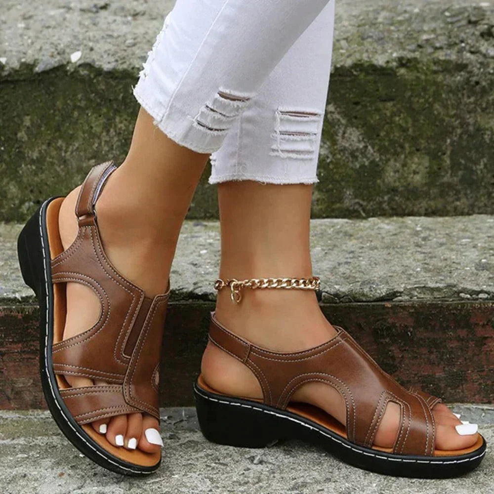 Open Low Heel Sandals for Women with Cut-Out Details