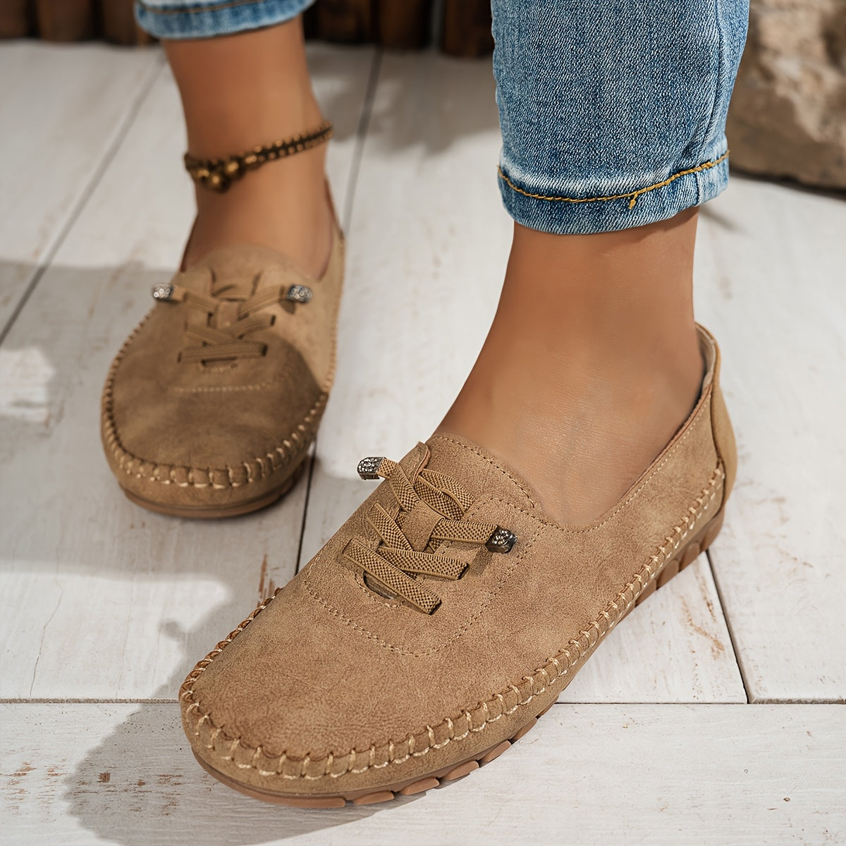 Round Toe and Low Heel Loafers for Women