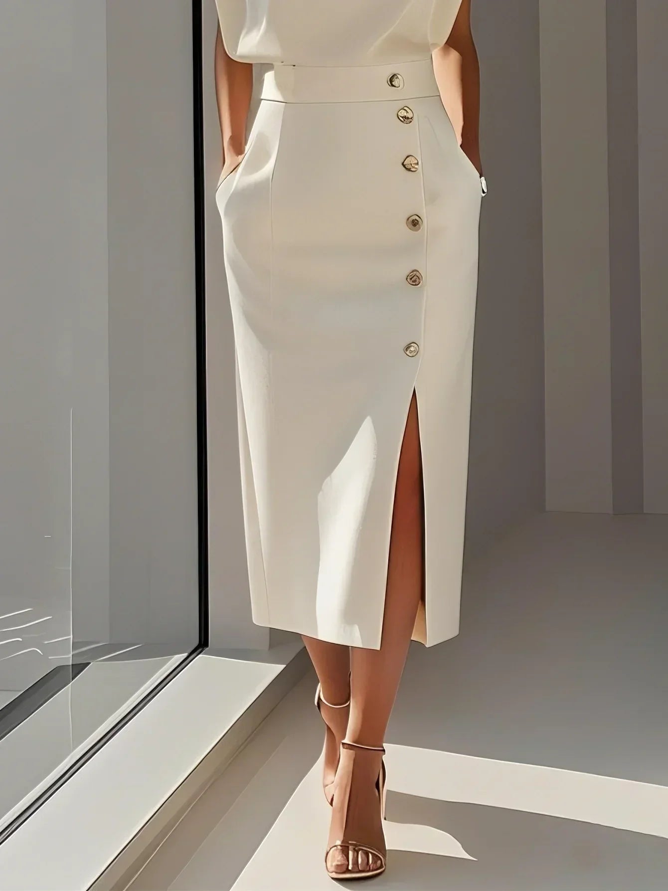Midi Dress with Round Neck and Buttons for Women | Ideal for Summer