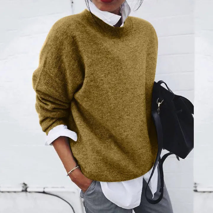 Pullover Cotton Blend Crew Neck Long Sleeve Sweater for Women
