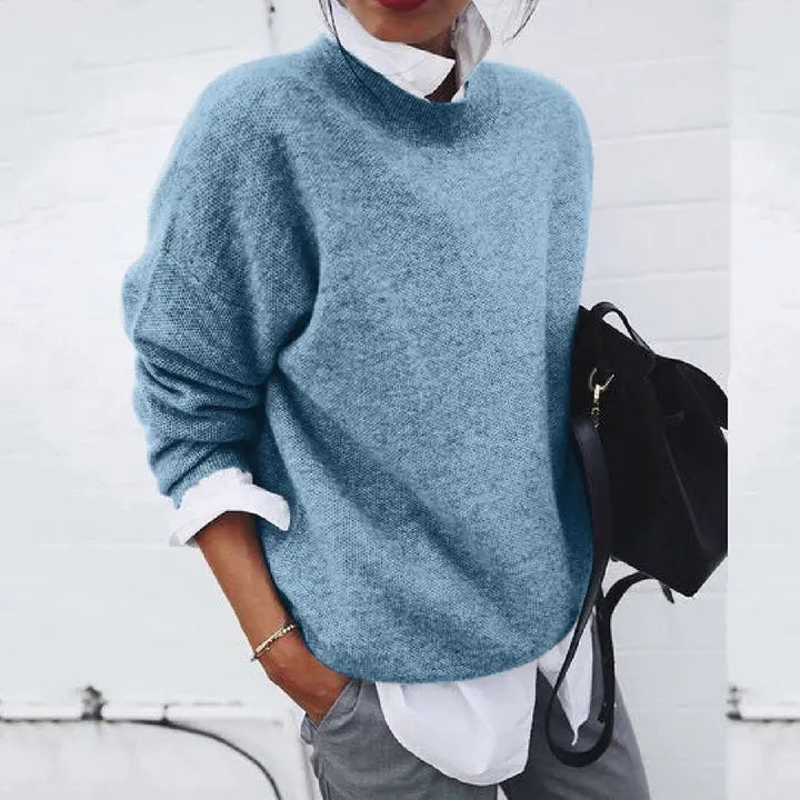 Pullover Cotton Blend Crew Neck Long Sleeve Sweater for Women