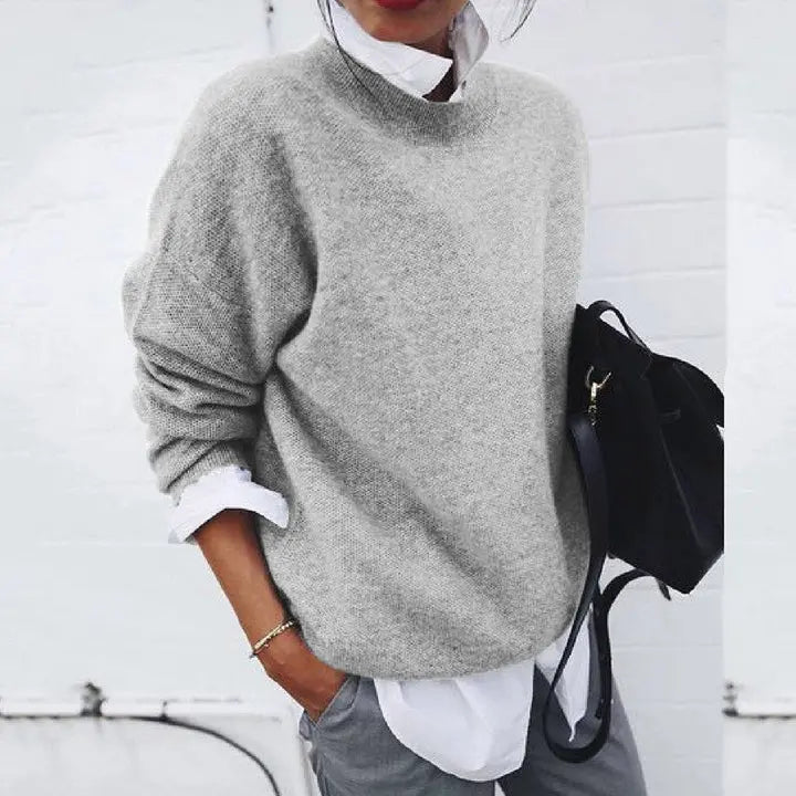 Pullover Cotton Blend Crew Neck Long Sleeve Sweater for Women