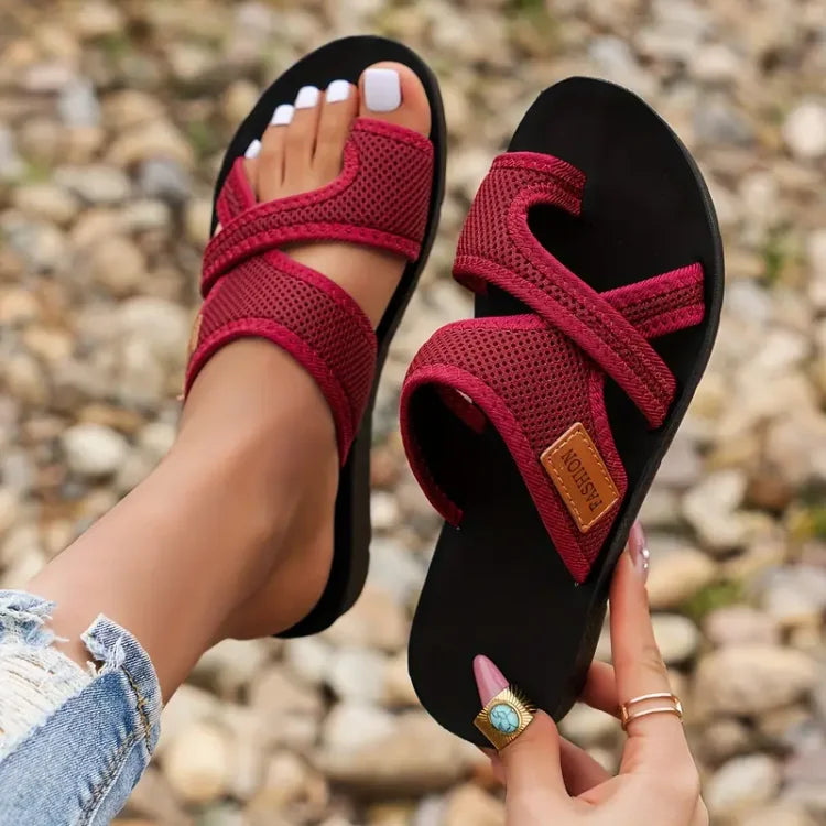 Flat Fabric Sandals with Cross Straps for Women