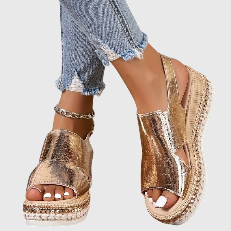 Wedge Sandals with Buckle and Open Toe for Women