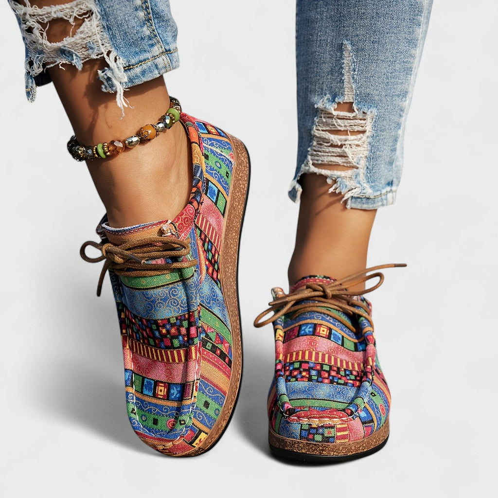 Ethnic Style Lace-Up Flats for Women