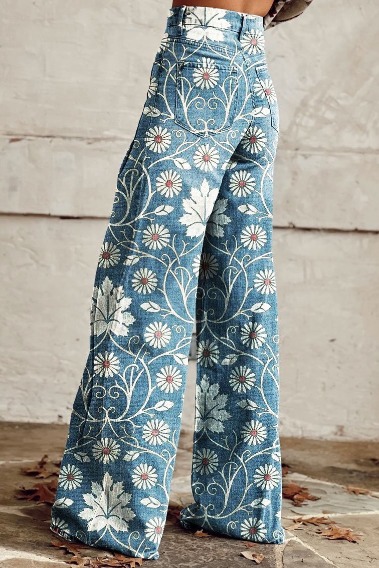Casual Wide-Leg Printed Pants for Women