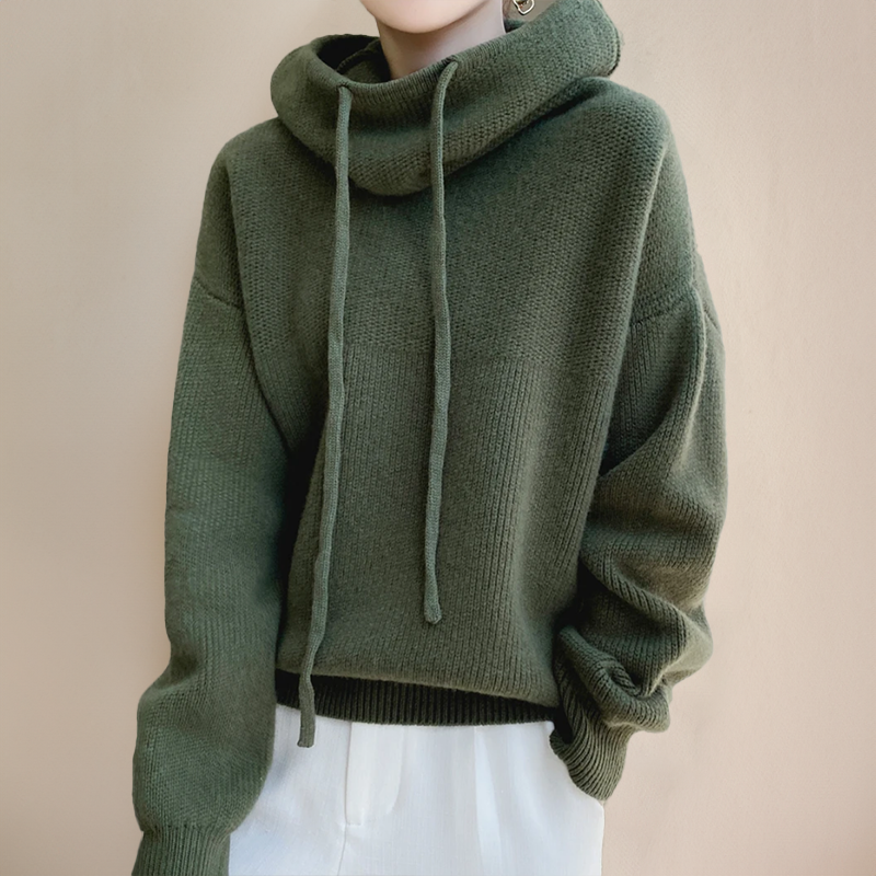 Oversized Cowl Neck Pullover Sweater with Ribbed Cuffs for Women
