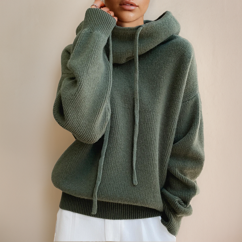 Oversized Cowl Neck Pullover Sweater with Ribbed Cuffs for Women