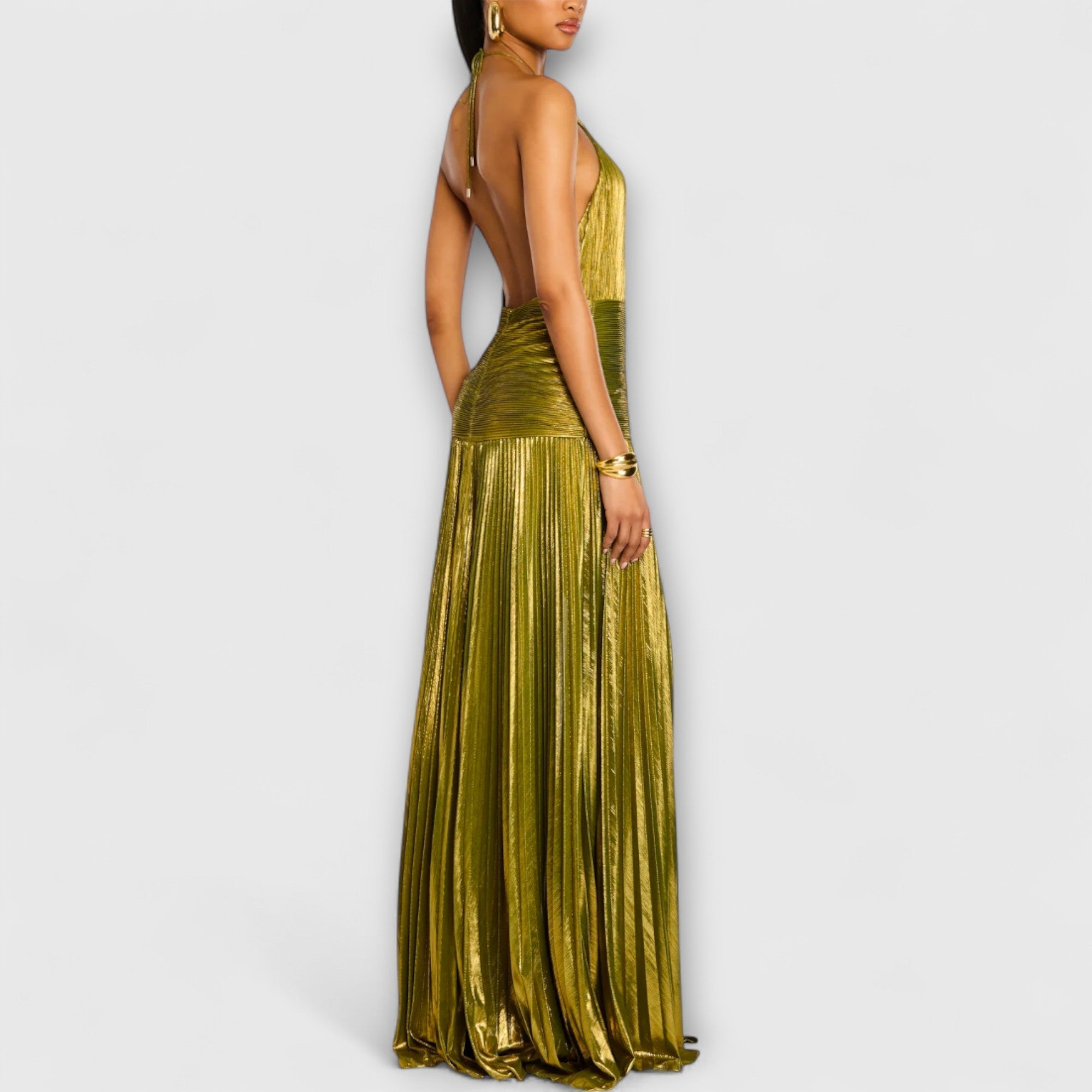 Metallic Evening Dress with Halter Neck for Women