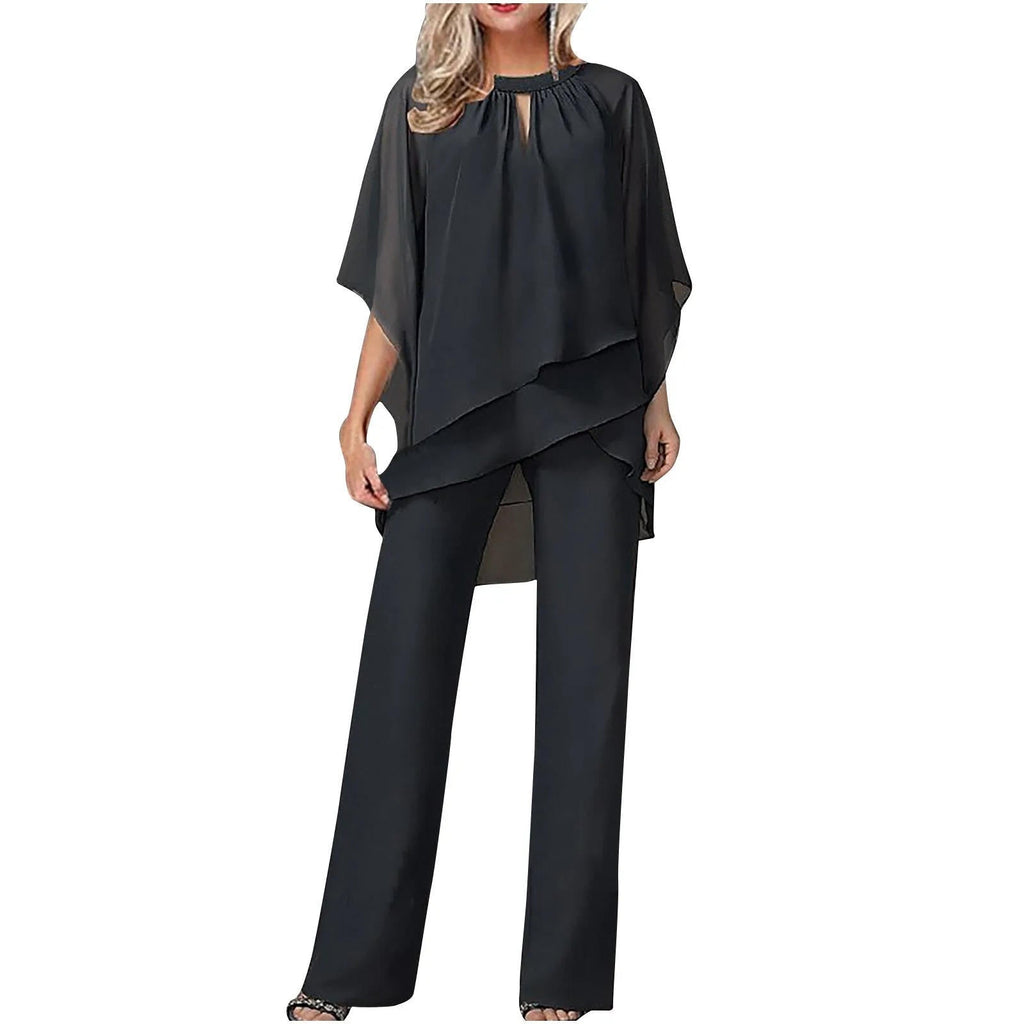 Women's 2 Piece Pantsuit Set - Wide Leg Pants & Blazer 