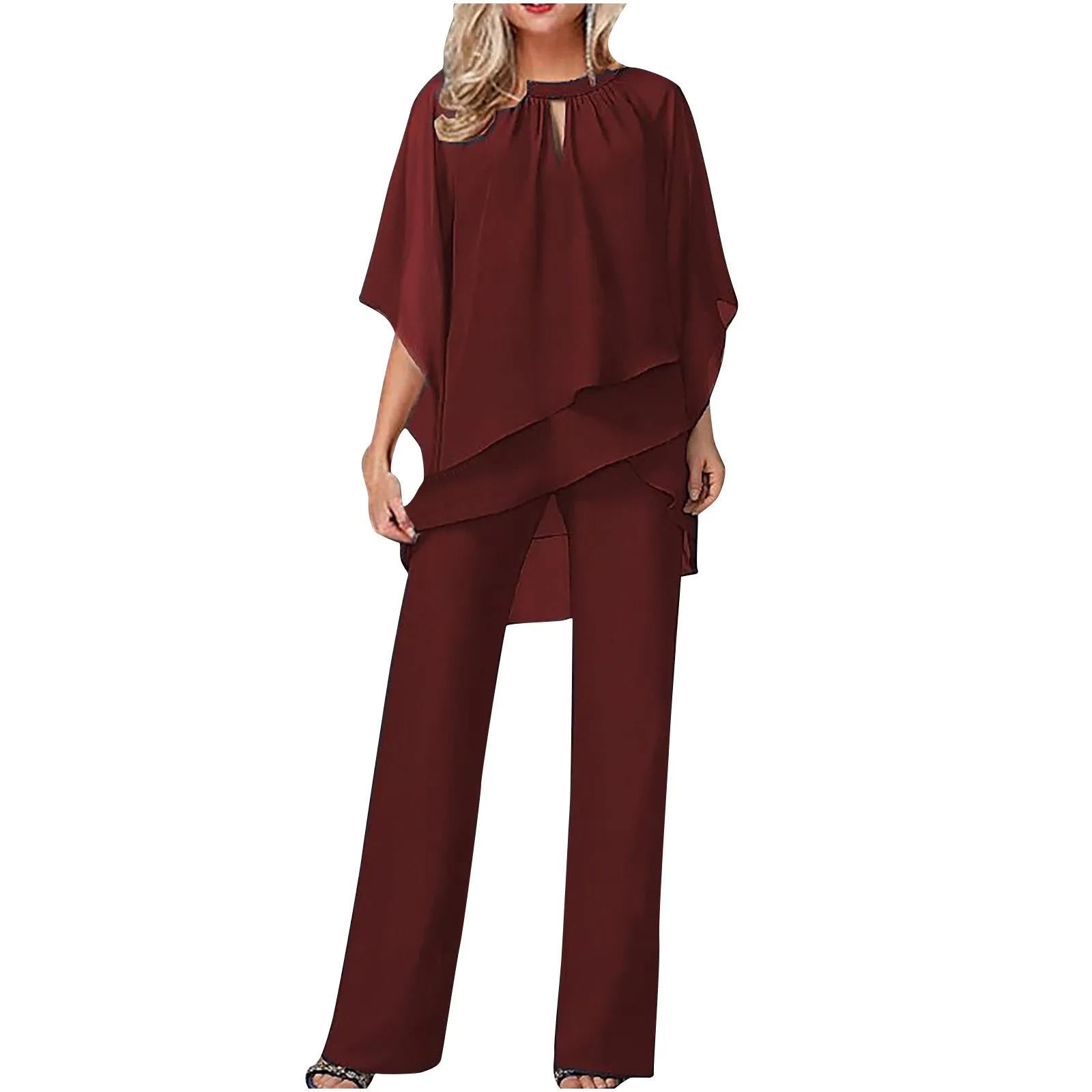 Women's 2 Piece Pantsuit Set - Wide Leg Pants & Blazer 