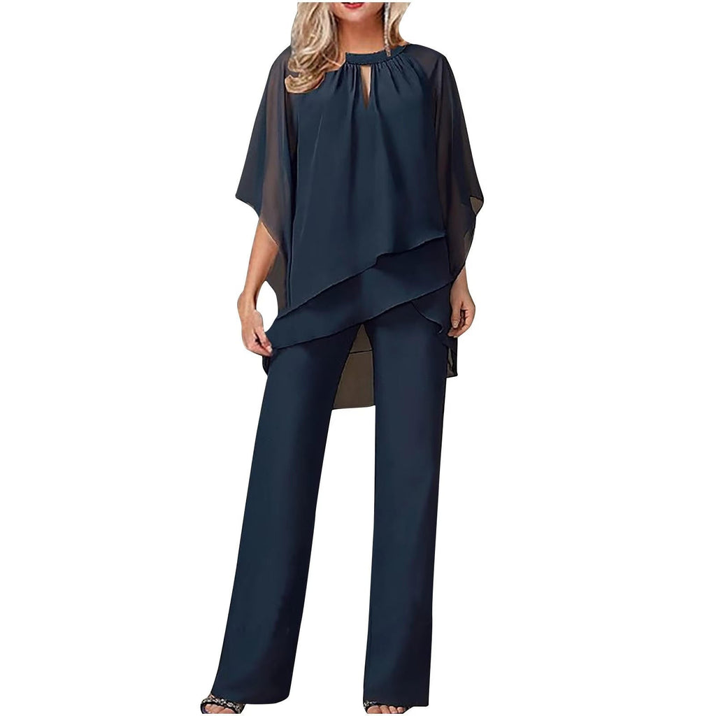 Women's 2 Piece Pantsuit Set - Wide Leg Pants & Blazer 