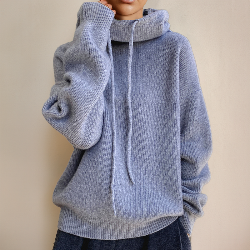 Oversized Cowl Neck Pullover Sweater with Ribbed Cuffs for Women
