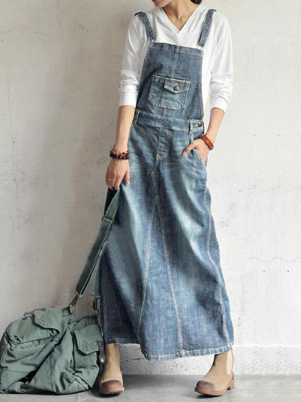 Adjustable Strap Denim Jumpsuit for Women