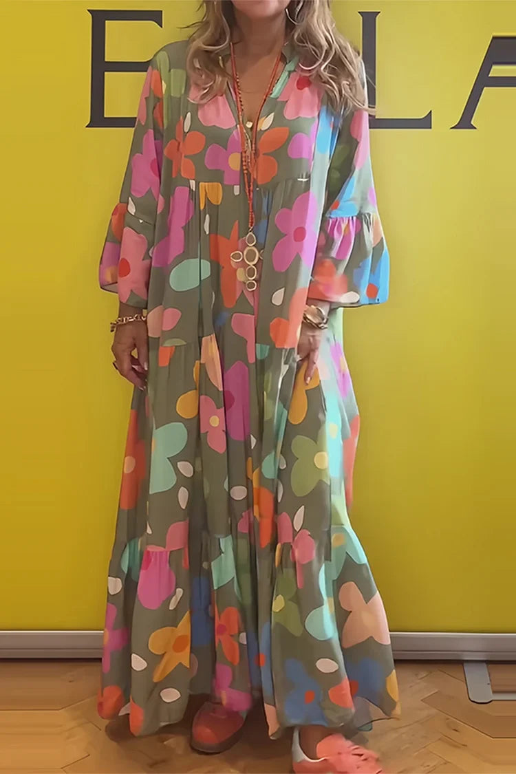 Women's Long-Sleeve Printed Maxi Dress