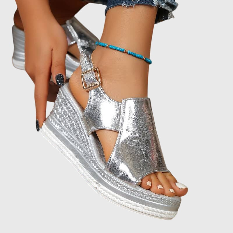 Wedge Sandals with Buckle and Open Toe for Women