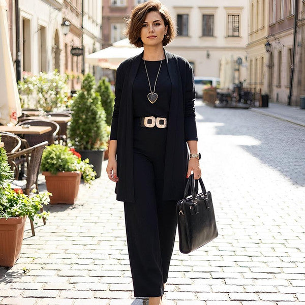 Three-Piece Suit with Long Vest for Women