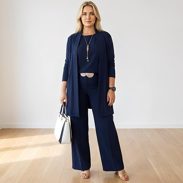 Three-Piece Suit with Long Vest for Women