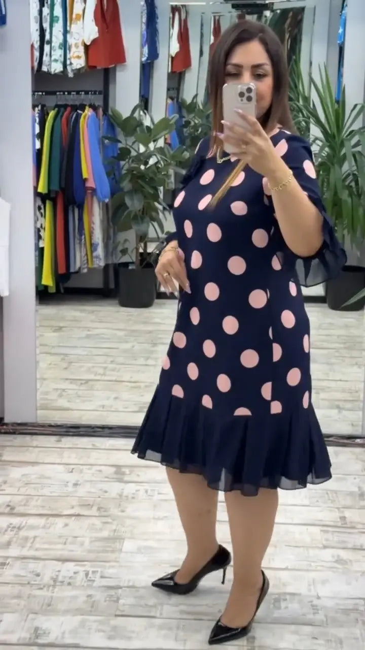 Pleated Polka Dot Dress for Women
