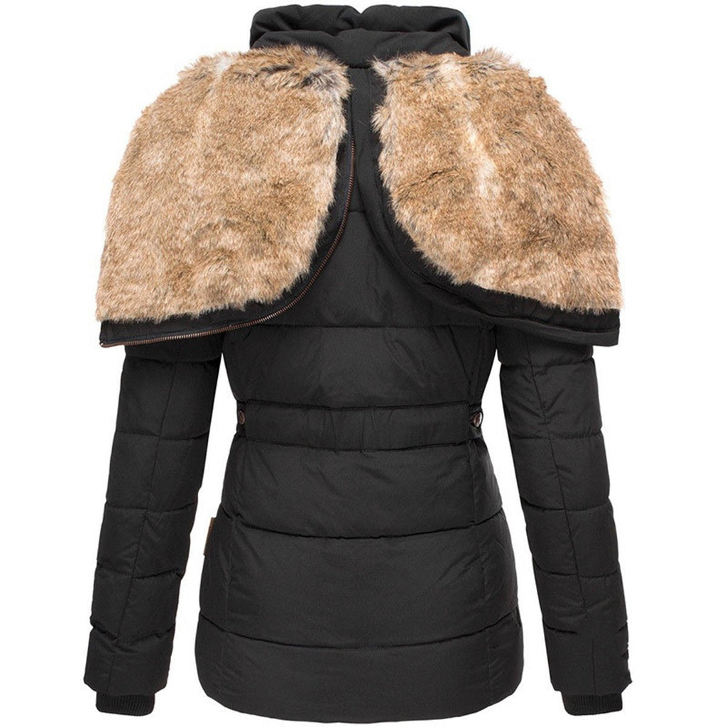 Quilted Puffer Jacket with Faux Fur Hood for Women