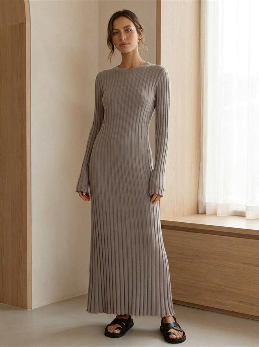 Long Sleeve Fitted Knit Maxi Dress for Women