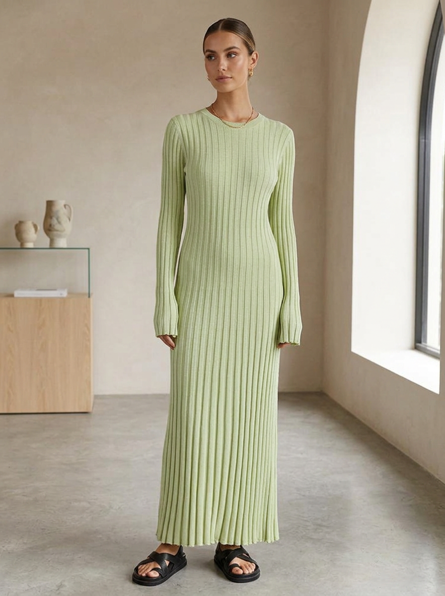 Long Sleeve Fitted Knit Maxi Dress for Women